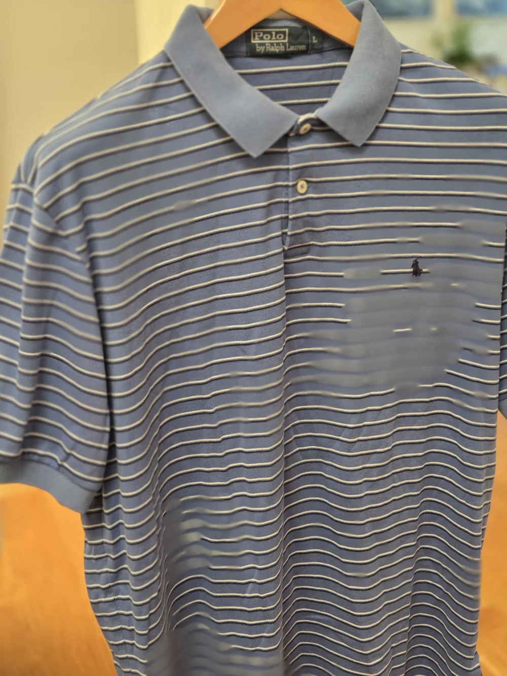 Polo by Ralph Lauren Men’s Light Blue Striped Polo Shirt Classic Fit (L)